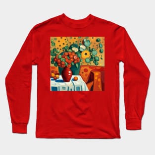 Cute Abstract Flowers in a Red Vase Still Life Painting Long Sleeve T-Shirt